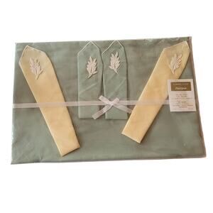 Vintage Leaf Applique Table Cloth Napkin Set Sage Butter Yellow 5pc Garden State